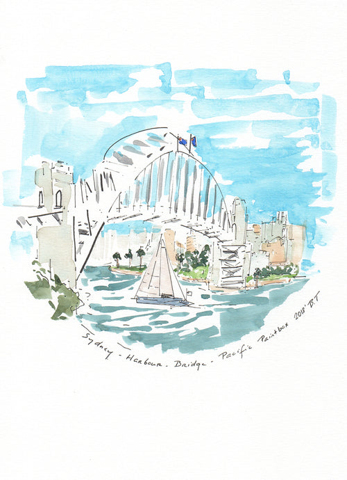 Sydney Harbour Bridge with light breeze yacht  A4 PRINT
