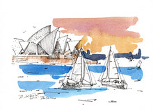 Load image into Gallery viewer, Pink Sunset Sydney Opera House boats  A4 PRINT