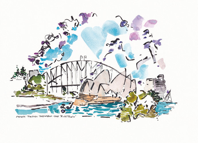 Whimsical Jacaranda  Blossoms with Sydney Opera House  A4 PRINT